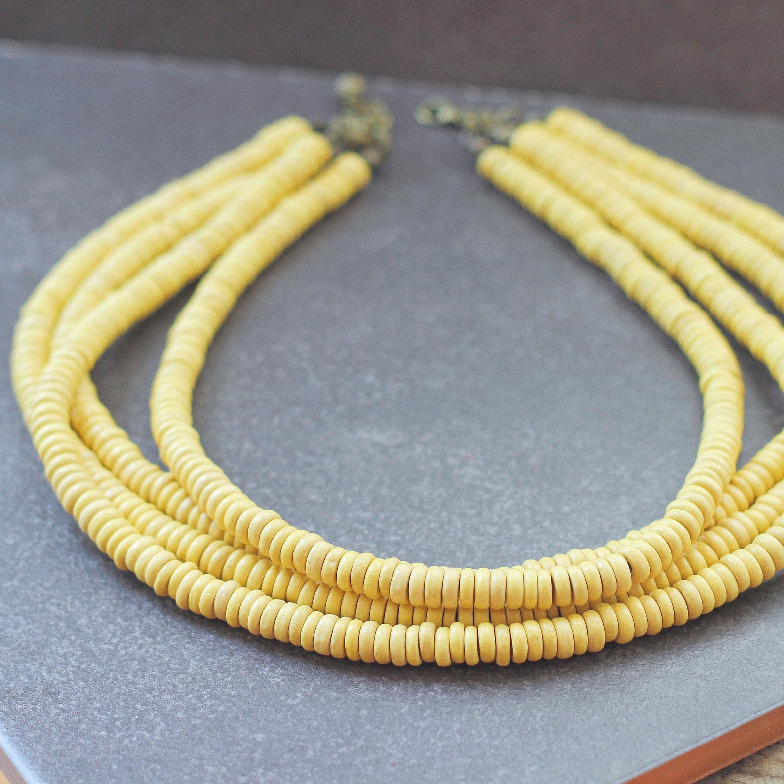 Bright Yellow Bead Necklace  Short Yellow Ceramic Necklace  image 0