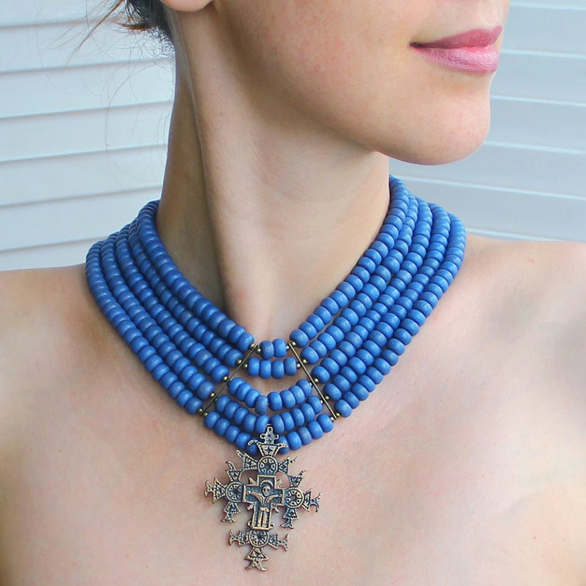 Woman cross necklace cross pendant necklace collar beaded Etsy