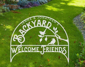 Custom Metal Sign: Backyard Welcome Friends