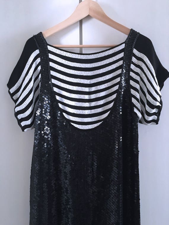 80's Sequin Beaded Striped Dress