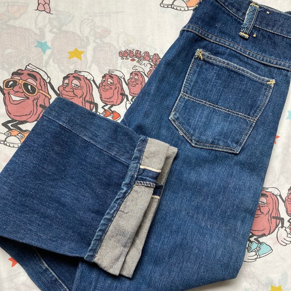 RESERVED! Vintage 50’s Montgomery Ward 101 Half Selvedge Jeans, 26x32 Dark Wash High Waist