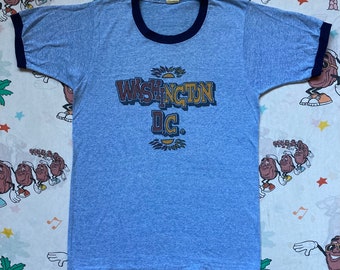 Vintage 80’s Washington DC Blue Heather Souvenir Ringer T shirt, size Small Screen Stars