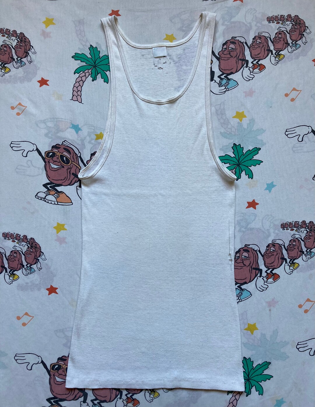 Vintage 70s JC Penny White Ribbed Tank Top, Size S/M Form Fitting