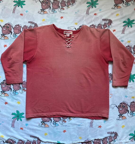 Vintage 90’s Sun Faded Red Lace Up Collar Sweatshi