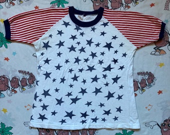 Vintage 70’s Stars And Stripes Ringer T shirt, size Small Novelty Hippy