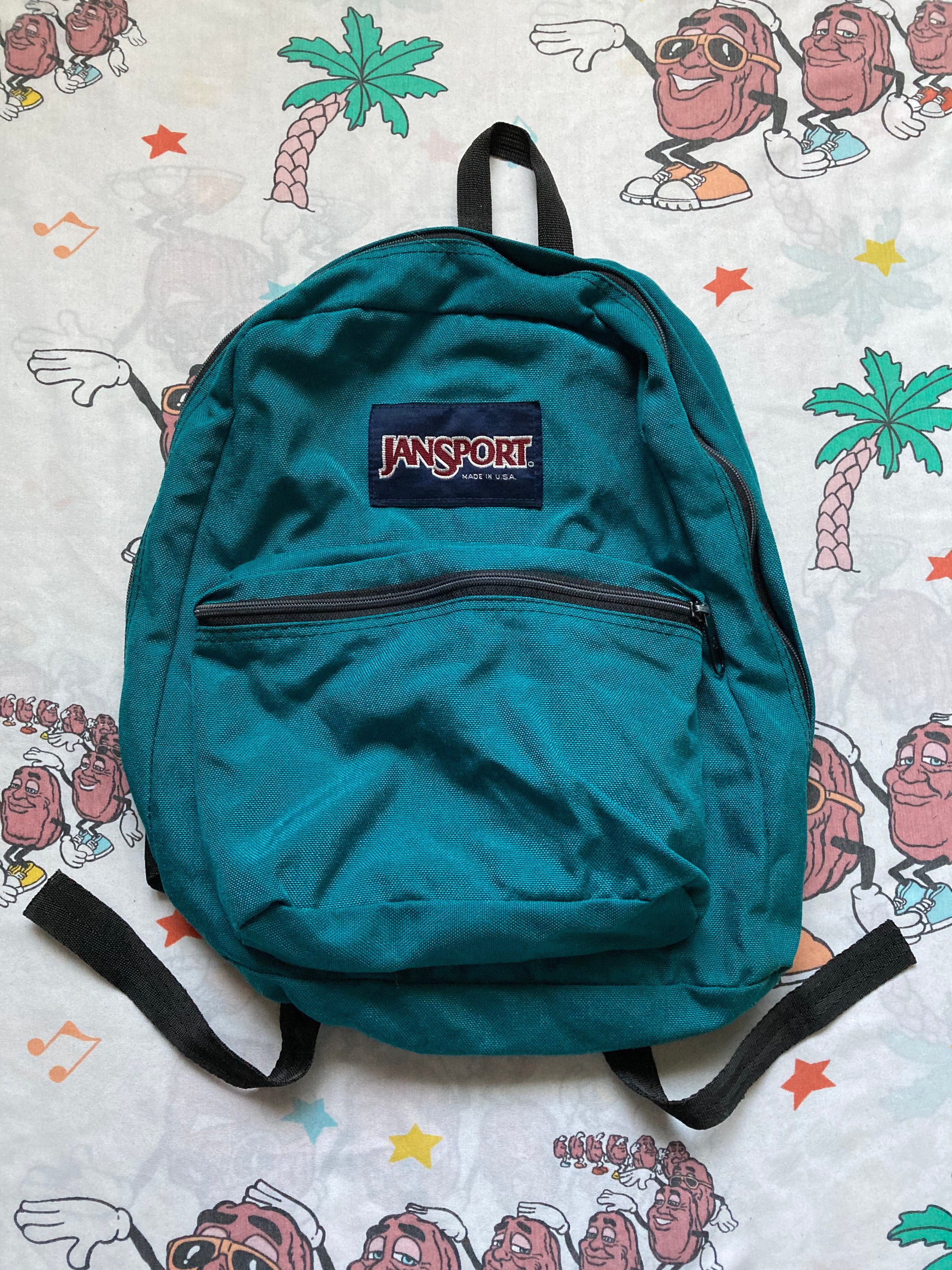 Vintage 90 s Jansport USA Made Teal Canvas Lightweight Two Pocket Backpack Daypack