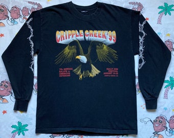 Vintage 90’s Cripple Creek Motorcycle Rally Long Sleeve T shirt, size Large 1999 Biker Festival