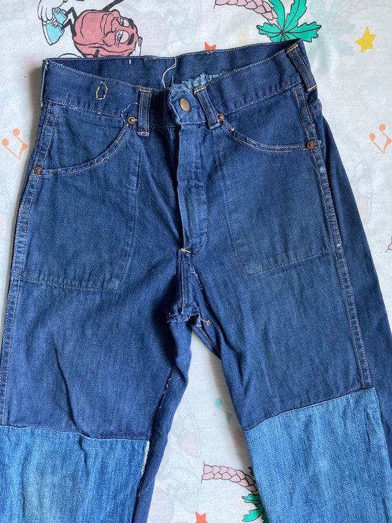 Vintage 50’s Unbranded Patched Jeans, 24x25 Youth… - image 4