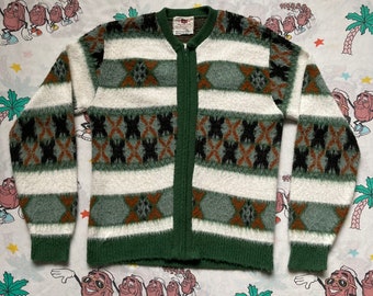 Vintage 60’s Stein’s Fuzzy Acrylic Full Zip Sweater, size Small Geometric Pattern