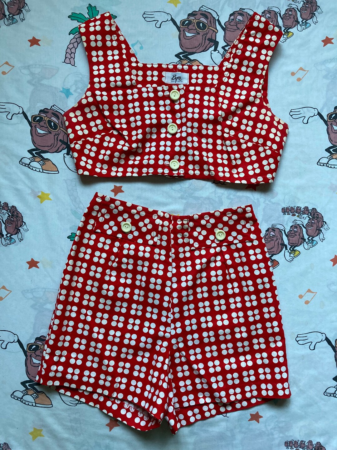 Vintage 60s Pink & White BYER CALIFORNIA Gingham Wool Drop Waist Romper