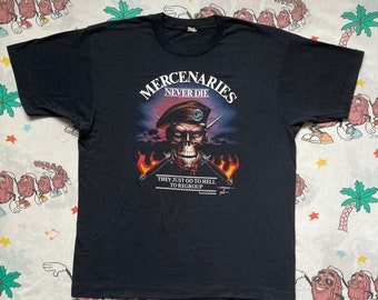 Vintage 80’s Mercenaries Never Die T shirt, size M/L 1988 JRS Enterprises