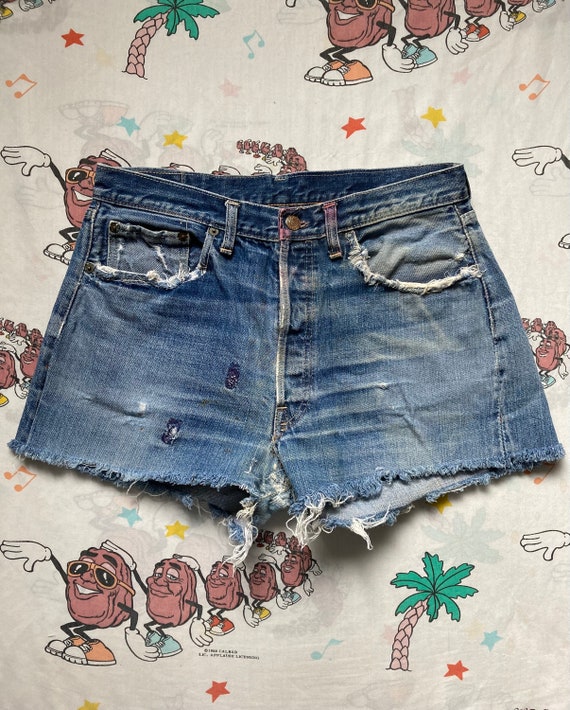 Vintage 60s Levis 501 Big E Denim Cut Offs, 31 Waist V Stitch 
