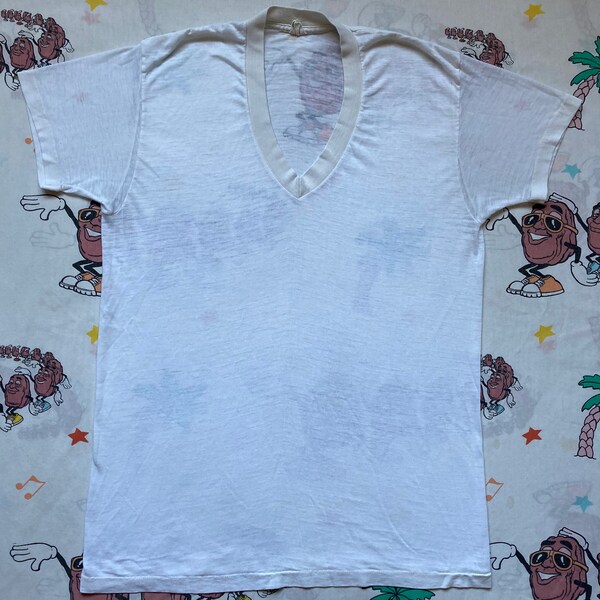 Vintage 70’s Kmart’s Best Blank White V Neck T shirt, size Medium Paper Thin Undershirt