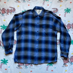 Vintage 60s Arrow Chevella Shadow Plaid Rayon Loop Collar Shirt 