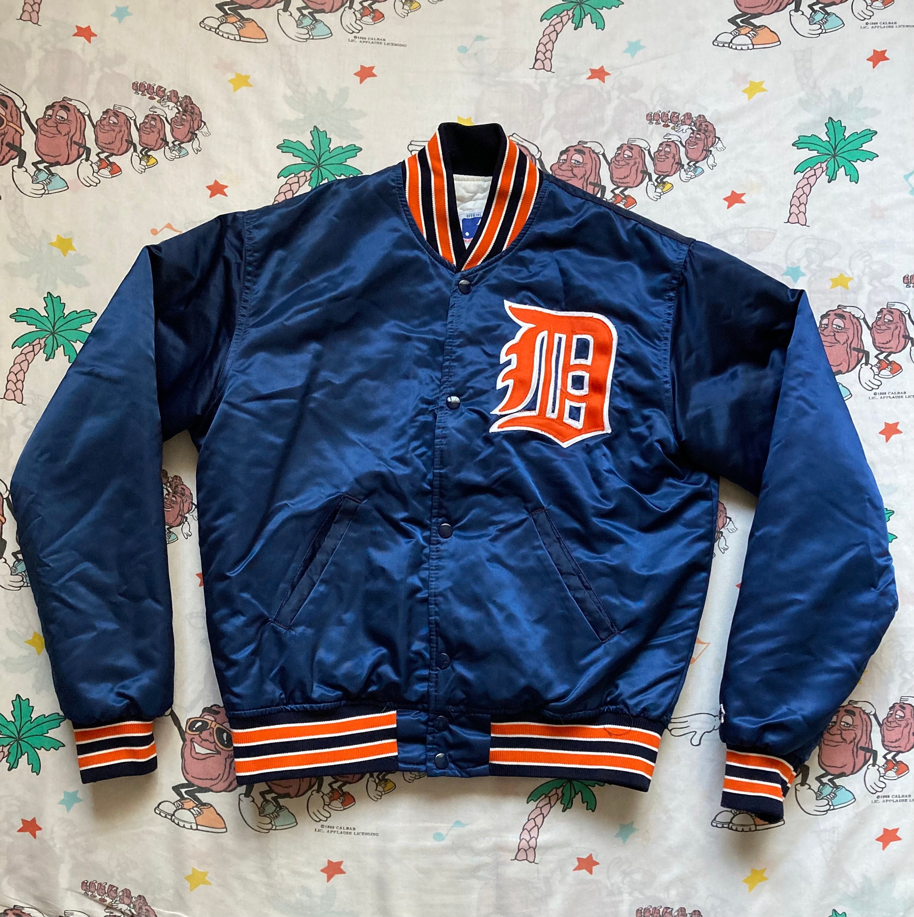 Detroit Tigers Bomber Navy Blue Leather Jacket