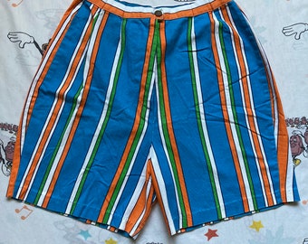 Vintage 60’s Colorful Striped High Waist Shorts, 25” Waist Petite Small Waist Bermuda