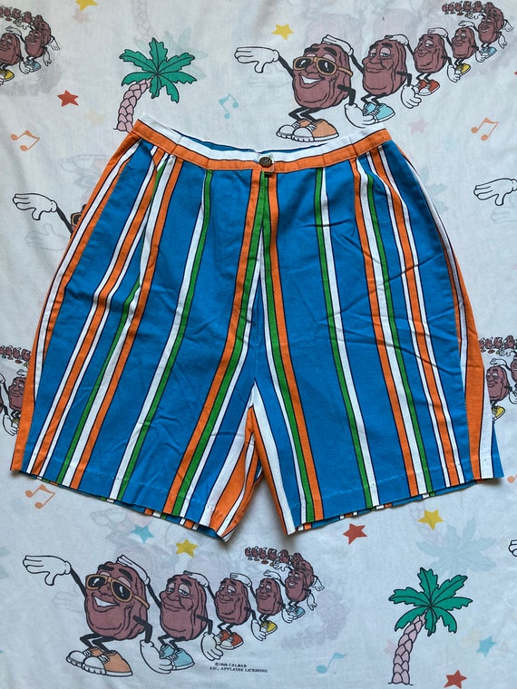 Vintage 60’s Colorful Striped High Waist Shorts, 2