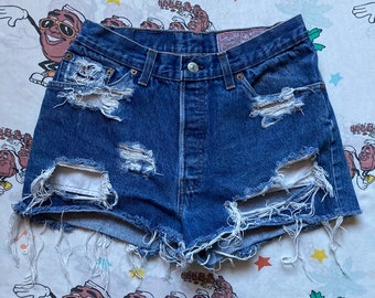 Vintage 80’s Levi’s Shrink To Fit 501 Cut Off Shorts, 28” Waist Distressed Button Fly