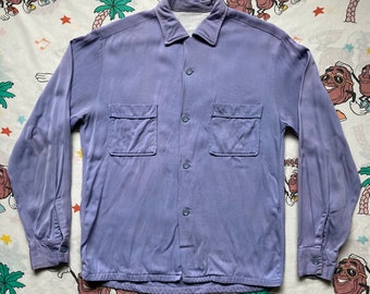 Vintage 50’s Lavender Gabardine Loop Collar Button Up Shirt, size Small