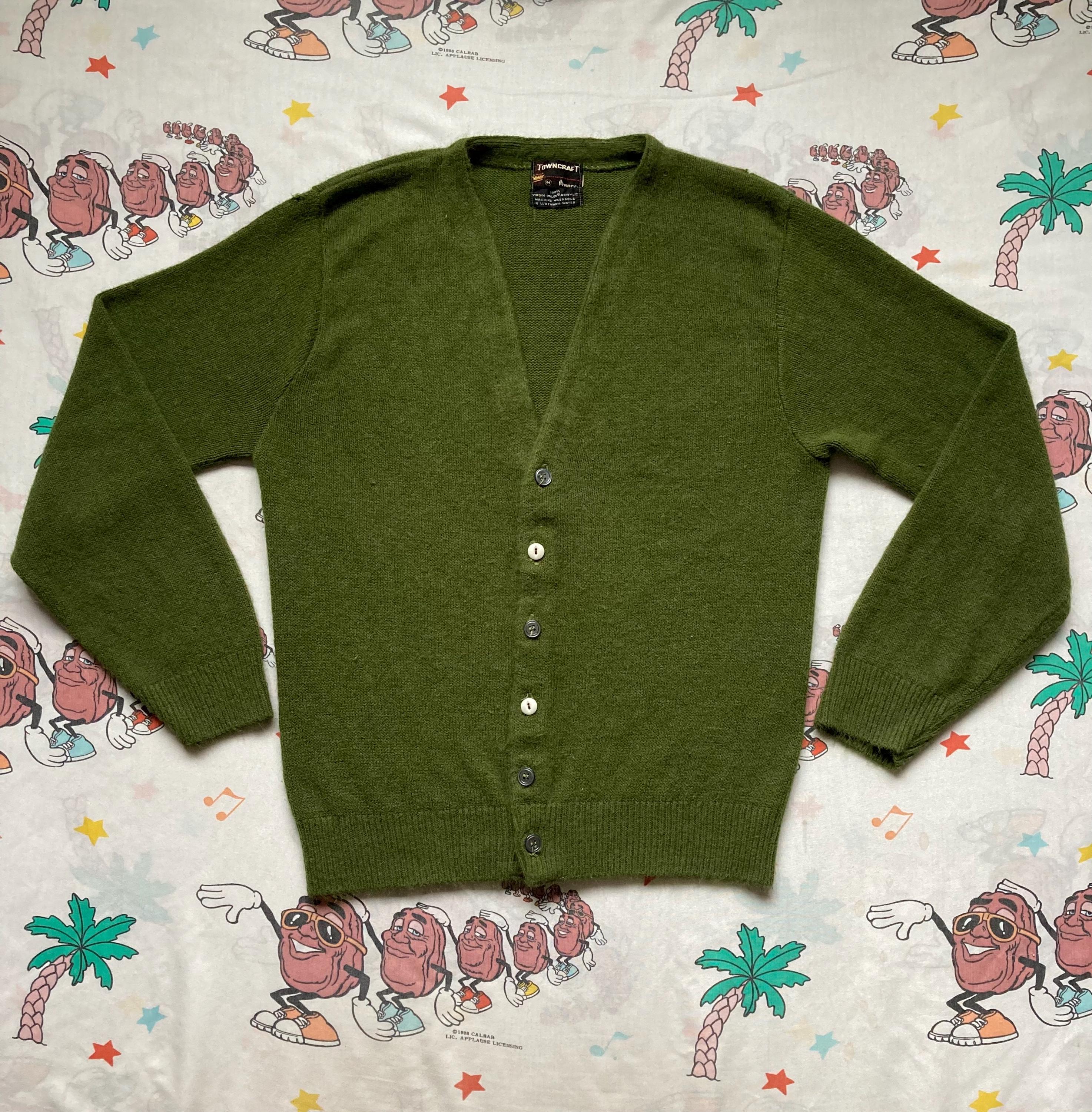 Vintage 60s Pennys Towncraft Olive Green Acrylic Cardigan, Size S 