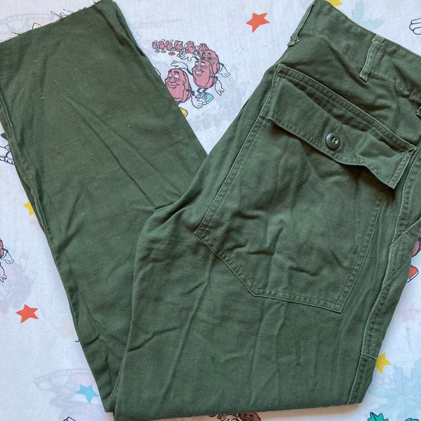 Vintage 60’s/70’s OG 107 Type 1 Sateen Trousers, 30x27 Button Fly Vietnam Era