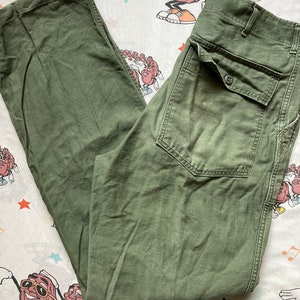 Vintage 60’s/70’s OG 107 Sateen Army Trousers, 32x33 Drab Green Fatigue Military