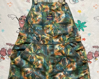 Vintage 60’s OshKosh Pop Art Printed Wide Leg Vestbak Overalls, 32x29 Union Made Sanforized