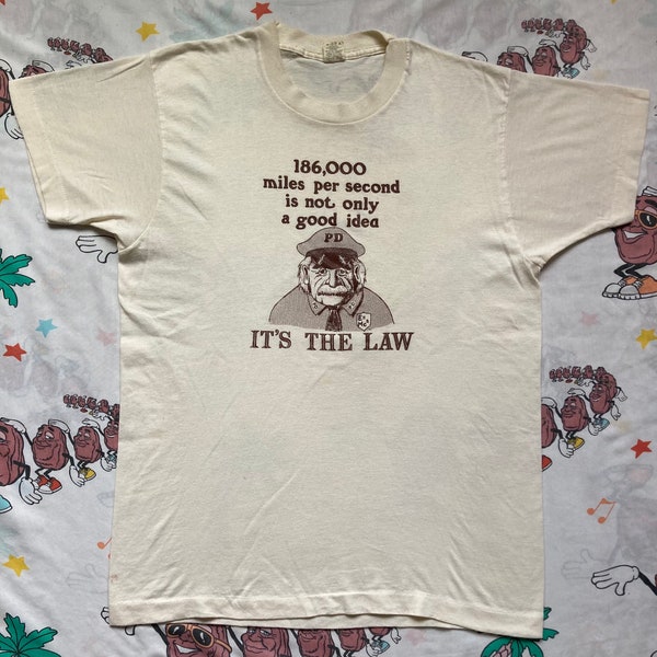 Vintage 80’s Albert Einstein Speed Of Light Law Of Physics T shirt, size Medium Satirical Science