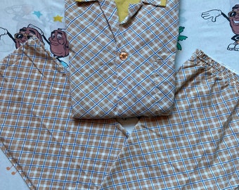 Vintage 70er Jahre Kmart Permanent Press Plaid Pyjama Set, Größe Men’s Large Dead Stock