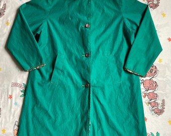 Vintage 60’s Kelly Green Reversible Overcoat, size Medium Rayon/Nylon Mod Trench Coat