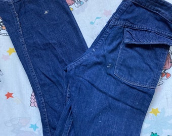 Vintage 50er Jahre Unbranded Side Cinch Jeans, 23x28 Jugend Junioren kleine Größe wie besehen