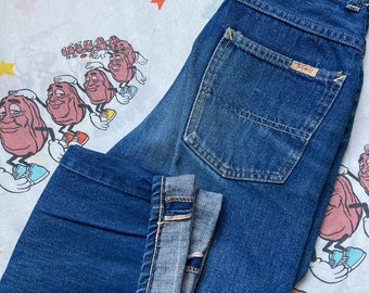 Vintage 50er Jahre Pennys Vorderste halbe Selvedge Jeans, 22x24 Mädchen 10 Jugend Junioren Kleine Größe AS IS