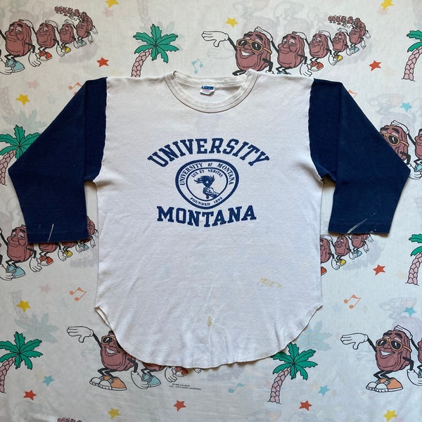 Vintage 70’s University Of Montana Baseball T shirt, size Small Champion Blue Bar