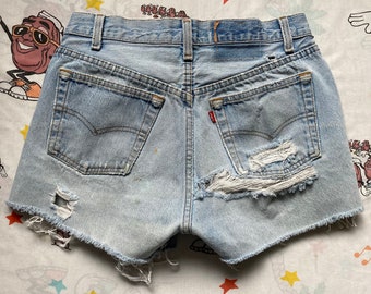 Vintage 80’s Levi’s 501 Cut Off Shorts, 28” Waist USA Made Distressed Booty Shorts