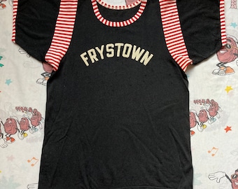 Vintage 50er/60er Frystown Flock Gestreiftes Viskose Jersey T shirt, Größe Small