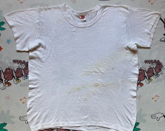 Vintage 70’s Hanes Blank White T shirt, size Small Cropped Undershirt Distressed