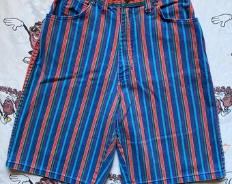 Vintage 80’s/90’s Congo Colorful Striped Jean Shorts, 26” Waist Baggy USA Made