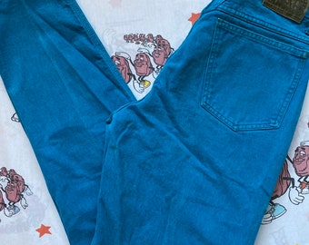 Vintage 80’s/90’s Marithé Francois Girbaud Stone Washed Turquoise Jeans, 28x30 High Waist Tapered Fit