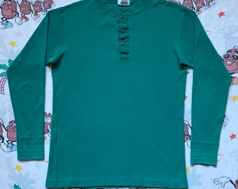 Vintage 80’s Gap Teal Long Sleeve Henley Shirt, size S/M Form Fitting Cotton Thermal