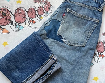 Vintage 40’s Levi’s Big E 503B Hidden Rivet Redline Jeans, 27x30 1947 Selvedge Jerky Single Side Tab