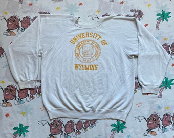 Vintage 80’s University Of Wyoming Sweatshirt, size Medium Soft and Thin Collegiate Raglan