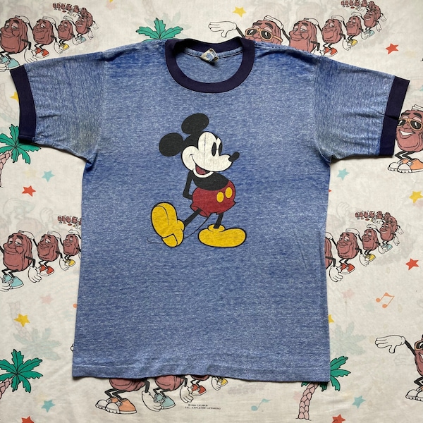 Vintage 80er Mickey Mouse Ringer T Shirt, Größe S/M Paper Thin Disney Character Fashions