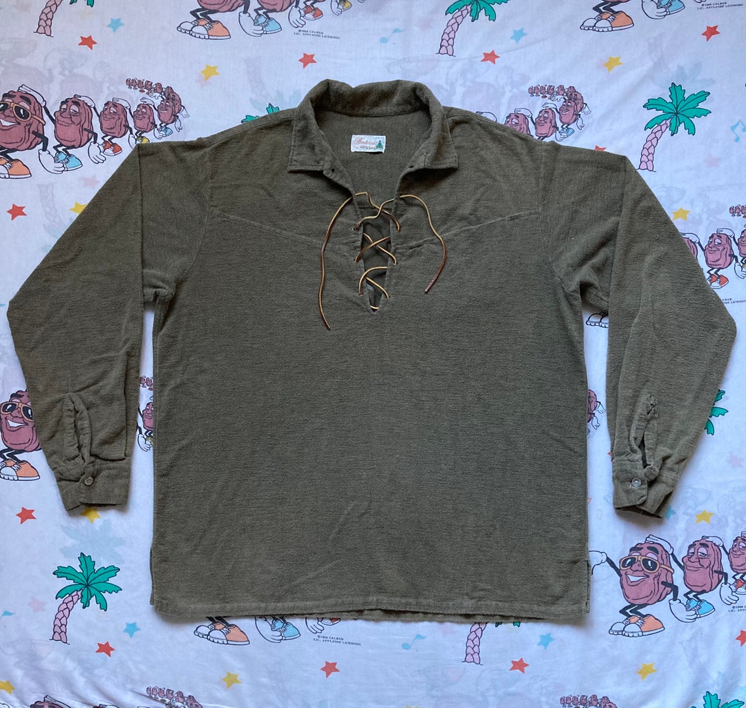 Vintage 60s Ponderosa Lace up Collar Pullover Shirt, Size M/L Soft