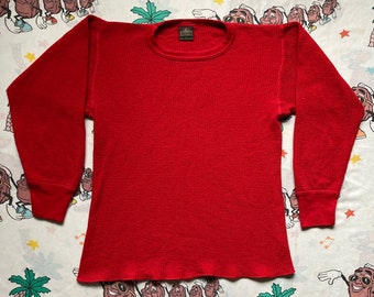 Vintage 80’s Greatland Red Waffle Knit Thermal Shirt, size S/M USA Made