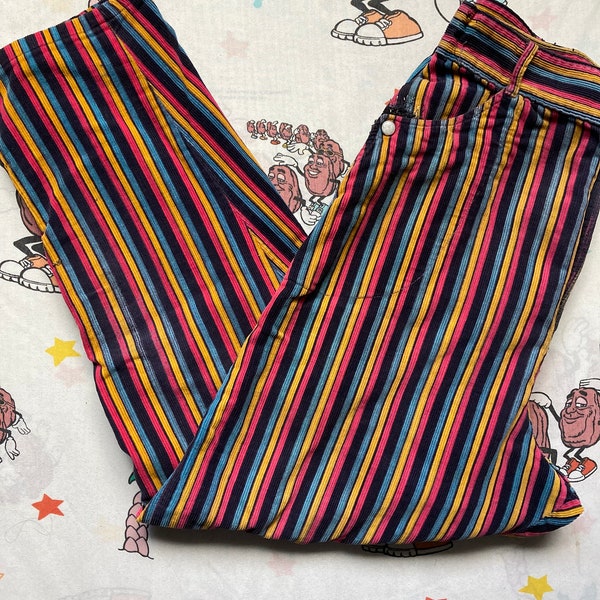 Vintage 50’s Tailor Made Colorful Pinstripe Corduroy Trousers, 26x24 Western Style High Waist Tapered