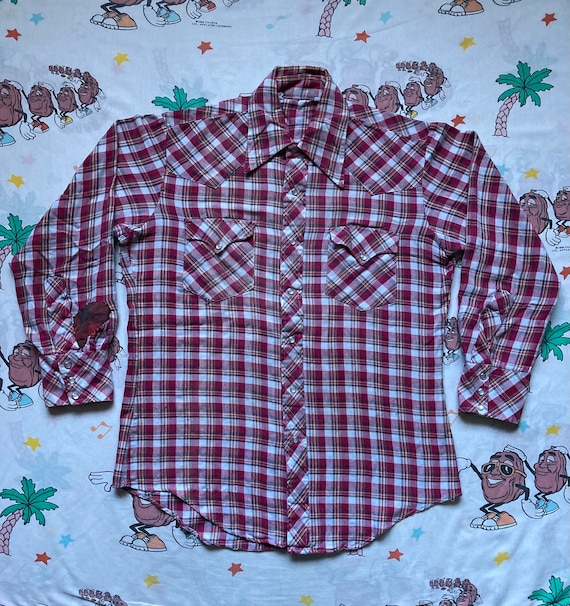 Vintage 50’s Plaid Flannel Western Shirt, size Me… - image 1