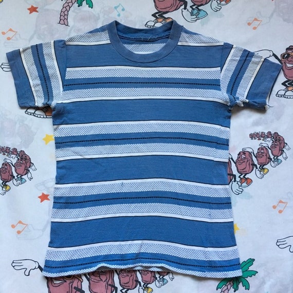 Vintage 60’s Blue Striped T shirt, size S/XS Mod S