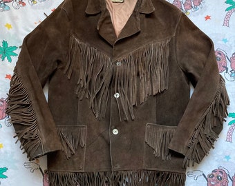 Vintage 60’s/70’s Brown Suede Fringe Jacket, size S/M Hippy Boho