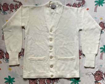 Vintage 60’s Larry Black Sporting Goods Cream Cardigan Sweater, size S/M