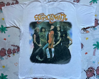 Vintage 80's Aerosmith Walk This Way T-shirt, maat Large 1988 Band Pic Rock Tee Spring Ford